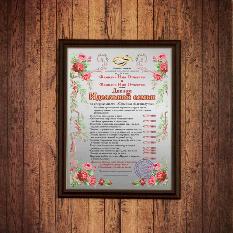 Подарочный диплом (плакетка) *Идеальная семья*