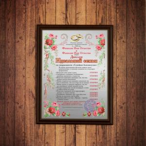 Подарочный диплом (плакетка) *Идеальная семья*