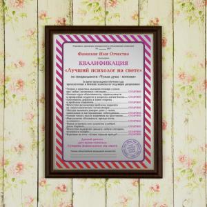 Подарочный диплом (плакетка) *Лучший психолог на свете*
