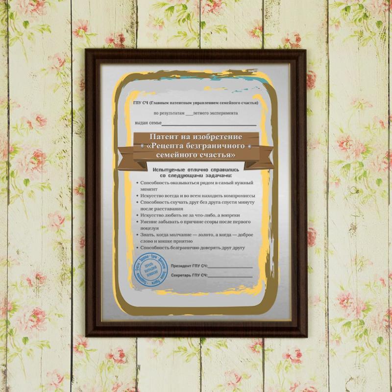 Патент на изобретение Рецепта семейного счастья