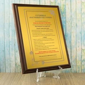 Подарочный диплом (плакетка) *Сертификат Настоящей Снегурочки*