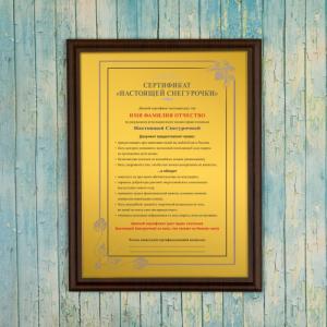 Подарочный диплом (плакетка) *Сертификат Настоящей Снегурочки*