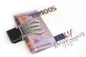 Зажим для денег *Евро* с гравировкой