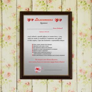 Подарочный диплом (плакетка) *Валентинка (для девушки)*