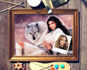 Портрет по фото *Девушка с волком*