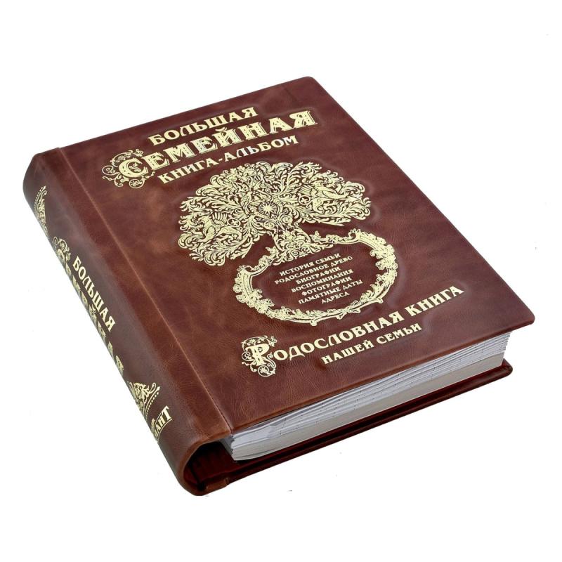Большая семейная книга-альбом (коричневая кожа)