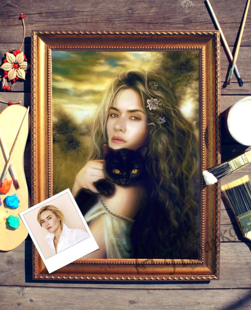 Портрет по фото *Девушка с кошкой*