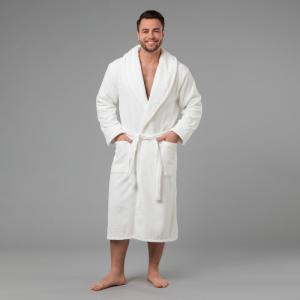 Мужской халат со своим текстом вышивки (белый)