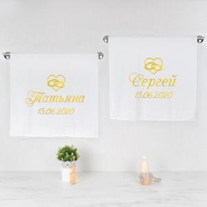 Комплект полотенец с вышивкой «Свадебный именной» (белые)
