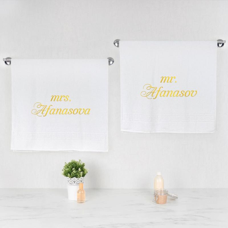 Комплект полотенец с вышивкой «Мистер и Миссис» (белые)