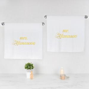 Комплект полотенец с вышивкой «Мистер и Миссис» (белые)