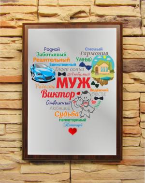 Подарочный диплом (плакетка) «Сердце из слов МУЖУ»