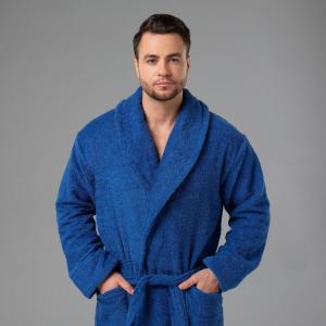 Мужской халат со своим текстом вышивки (синий)
